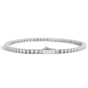 Silver stainless steel tennis bracelet with sparkling 4mm round-cut cubic zirconia