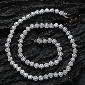 Sparkling iced out 6mm round zirconia hip hop tennis necklace with silver finish