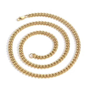 Collier gourmette pour homme en acier inoxydable doré poli avec fermoir mousqueton