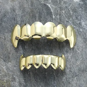 Orecchini Hip Hop Placcati Oro Argento Rame Grillz Lisci Zanna Coperture per Denti Superiori E Inferiori per Halloween Party Cosplay Gioielli