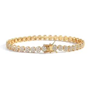 Detail of 5mm round zirconia tennis bracelet featuring secure clasp and gold finish