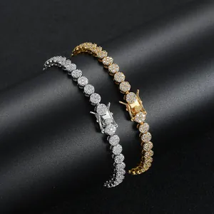 Gold and silver 5mm round cubic zirconia tennis bracelets with secure box clasp