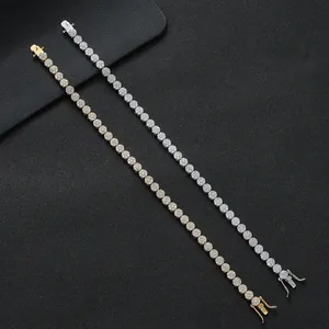 Iced out 5mm round zirconia tennis bracelet in gold and silver finish with folding clasp