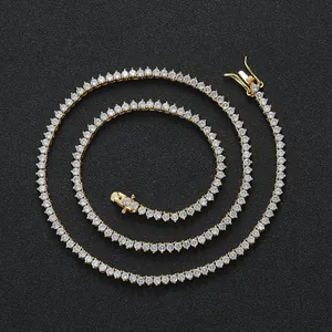 Collier de Tennis de Luxe 2,5mm à 3 Griffes en Cuivre Zircone Simple Rangée pour Femme Hip Hop Or Argent Plaqué Bijoux Cadeau
