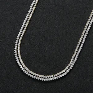 Collier rivière double rang de 2,5 mm avec zircons blancs en finition bicolore or et argent