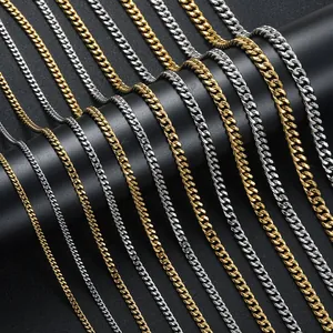 Collier Chaîne Gourmette en Acier Inoxydable pour Hommes Femmes Hip Hop Or Argent Plaqué Bijoux Cadeau Toutes Largeurs
