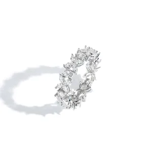 Elegant silver flower shaped ring with marquise and round cut cubic zirconia stones