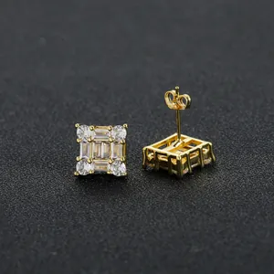 Unisex Square Zirconia Stud Earrings Gold Silver Plated Copper Hip Hop Geometric Jewelry For Women Men Birthday Gift