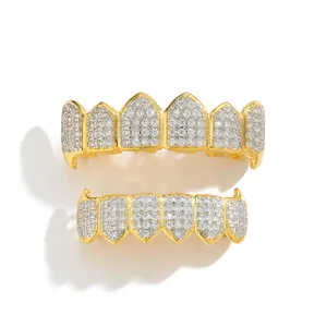 Σετ χρυσά δόντια χιπ χοπ grillz με μικρο-στρωμένα λαμπερά ζιργκόν πέτρες