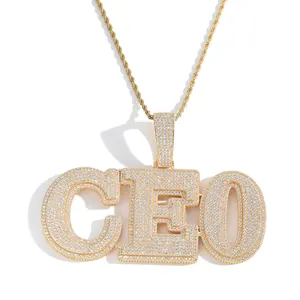 Iced out gold CEO pendant necklace with rope chain for hip hop style jewelry fans