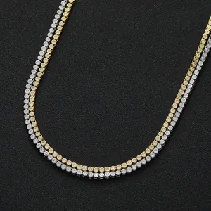 Bezel Set Tennis Chain Necklace Bracelet Copper Inlaid Round Zirconia Gold Silver Plated Hip Hop Jewelry For Women Men