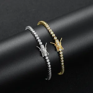 Single row 2mm bezel set tennis chain bracelet in gold and silver finish with zirconia