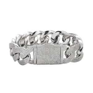 20mm silbernes Gliederketten-Armband mit vier Reihen handgefassten Zirkoniasteinen