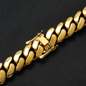 Herren 22mm 14K vergoldete klobige Cuban-Gliederkette mit sicherem Kastenverschluss