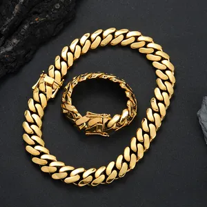Massives 14K vergoldetes 22mm Cuban Link Halsketten- und Armband-Set für Herren Hip-Hop