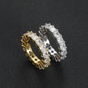 Anelli hip hop da uomo con zirconi taglio princess quadrati in oro e argento lucido