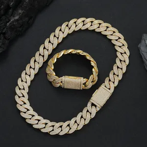 20mm Goldenes Cuban-Link-Set mit Halskette und Armband sowie vollem Zirkonia-Besatz