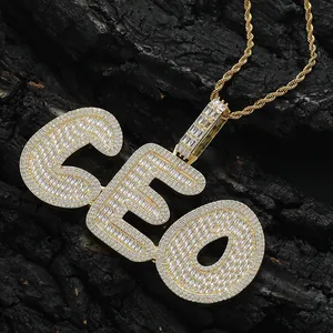 Hip Hop Custom Bubble Letter Pendant Necklace Zirconia Micro Pave Copper Rope Chain For Men Women Jewelry Gift