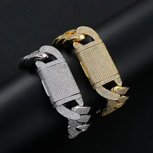 Iced Out Panzerarmband Für Herren Kupfer Zirkonia Pflasterung Schwer Hip Hop Streetwear Schmuck Kastenverschluss Accessoire