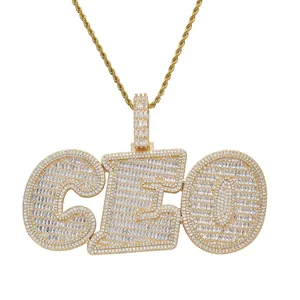 Hip hop CEO letter pendant with iced-out micro-paved zircons on a gold twist chain