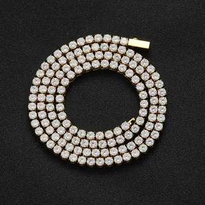 Klassische 4mm goldene Tennis-Halskette aus Edelstahl mit funkelnden Zirkonia-Steinen