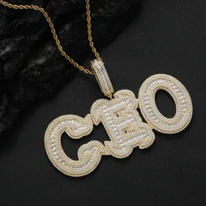 Iced Out Big Alphabet Letter Pendant Necklace Copper Micro Inlaid Zirconia Rope Chain Hip Hop Jewelry For Unisex