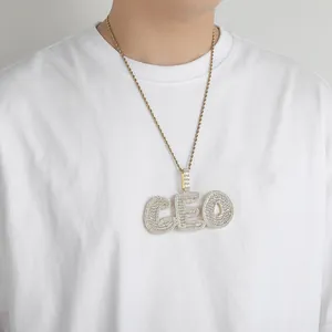 Iced out CEO bubble letter pendant necklace with gold rope chain for hip hop street style