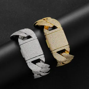 24mm Iced Out Glied Cuban Armbänder in Gold und Silber mit Zirkon Diamant Micro Pave