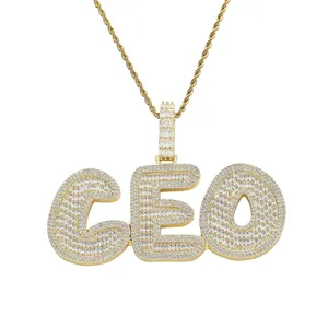Iced out gold CEO pendant with zircon stones and hip hop twist rope chain for men
