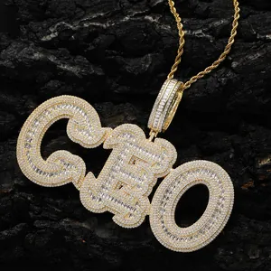 Hip hop CEO letter pendant necklace with gold plating and iced out zircon stones
