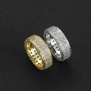 Anello hip hop rotondo da 7,5mm con zirconi scintillanti in oro e argento