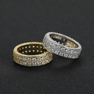 Anello Hip Hop in Rame con Pavé di Zirconi Fascia Eternity da Uomo Placcato Oro Argento Gioielli di Moda Personalizzati