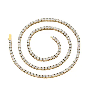 Klassische 4mm Gold-Tennis-Halskette mit runden Zirkonia und Federringverschluss
