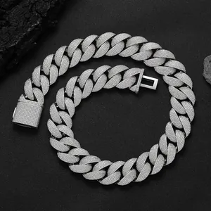 Herren 24mm Iced Out Cuban Link Kette mit Silberbeschichtung und Zirkonia-Steinen