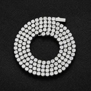 Hip Hop Edelstahl Tenniskette Halskette Glänzende Zirkonia Rundschliff Choker Für Herren Damen Trendy Schmuck Geschenk