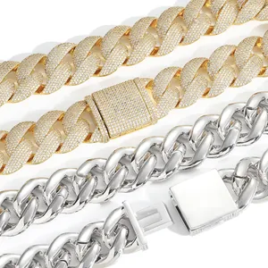 Detailaufnahme der schweren Cuban Link Kette mit 6 Reihen Zirkonia und Kastenverschluss