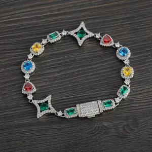 Bracciale tennis multicolore con zirconi di varie forme e chiusura in finitura argento