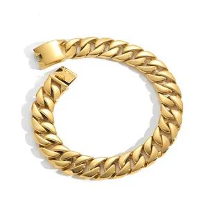 Detailed close-up of a bold gold Cuban link necklace with polished heavy-duty links