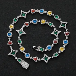 Collana tennis geometrica con zirconi colorati e pietre multicolori in argento