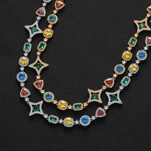 Collana tennis con zirconi colorati in oro e argento per uno stile hip-hop audace