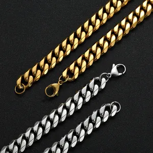 Chunky 12mm stainless steel Cuban link chain necklace in gold and silver finishes
