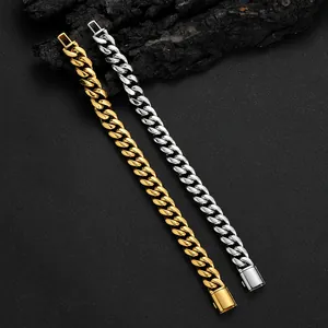 Pulseras de cadena cubana de acero inoxidable de 12mm en oro y plata estilo hip hop