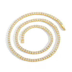 Detalle de collar tennis dorado con circonitas redondas de 3mm a 5mm bien engastadas