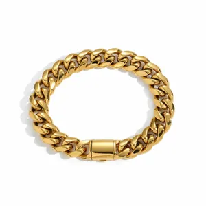 Pulsera de Hombre Hip Hop 12mm de Acero Inoxidable con Eslabón Cubano Galvanoplastia Oro Plata Cadena Gruesa Joyería