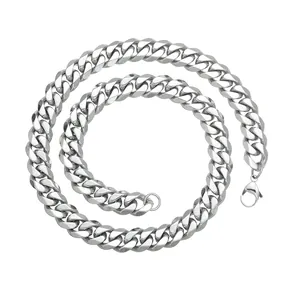 12mm stainless steel silver cuban link chain necklace with lobster clasp for men