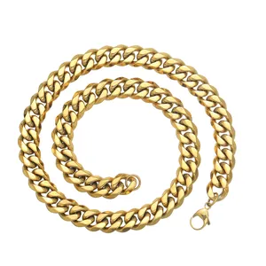 Detailed close-up of 12mm gold Cuban link necklace featuring a secure lobster clasp