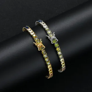 Single row 4mm colorful tennis chain bracelets with vibrant zircon stones in gold and silver
