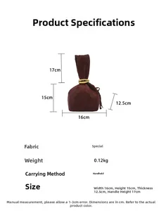 Detailed size specifications of the vintage pleated brown bucket bag with gold handle