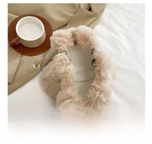 Spacious interior view of the fluffy beige plush handbag for autumn and winter