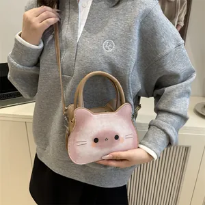 Sac à main chat rose en cuir avec oreilles 3D et bandoulière amovible